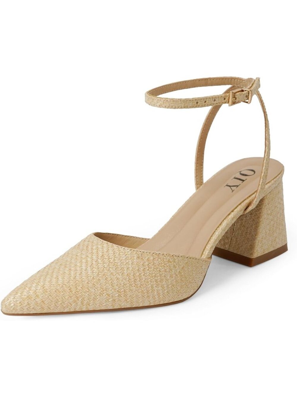 🆕Women's Woven Pointed Toe Block Heels Chunky Ankle Strap Wedding Pumps